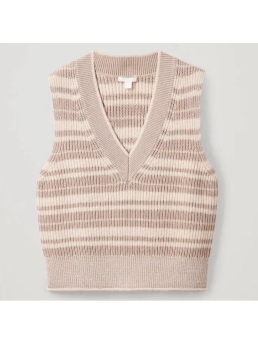 COS Stripe Cotton-Wool Alpaca Blend Chunky Knit V-Neck Vest Sleeveless Size XS